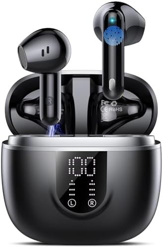 Ecouteurs Bluetooth sans Fil, Écouteurs Bluetooth 5.4, 4 ENC Réduction Bruit Mic, HiFi Stéréo, 45H de Lecture, Casque Contrôle Tactile, Écran LED, IPX7 Étanche Sport Oreillette pour iOS Android, Noir - Image 2