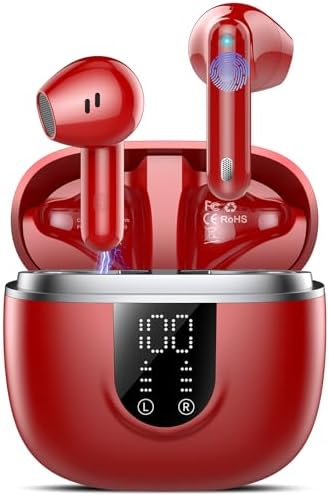 Ecouteurs Bluetooth sans Fil, Écouteurs Bluetooth 5.4, 4 ENC Réduction Bruit Mic, HiFi Stéréo, 45H de Lecture, Casque Contrôle Tactile, Écran LED, IPX7 Étanche Sport Oreillette pour iOS Android, Rouge - Image 2