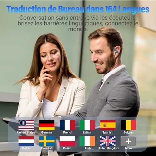 AI Instant Translator Earphone with 164 Languages, 7 Translation Modes with APP, 3 in 1 Instant Voice Translator, Buletooth 5.3 Earpiece Instant Translation for Travel and Business Blue - Image 3