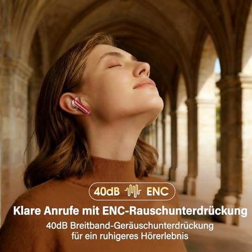 Ecouteurs Bluetooth sans Fil, Écouteurs Bluetooth 5.4, 4 ENC Réduction Bruit Mic, HiFi Stéréo, 45H de Lecture, Casque Contrôle Tactile, Écran LED, IPX7 Étanche Sport Oreillette pour iOS Android, Rouge - Image 5