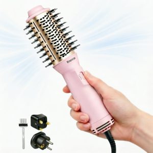 Bopcal Mini Brosse Soufflante Voyage 4 en 1 - Brosse Sèche Cheveux Double Tension Automatique (100-240V) avec Ionique, Brosse Chauffante avec épine US et UK