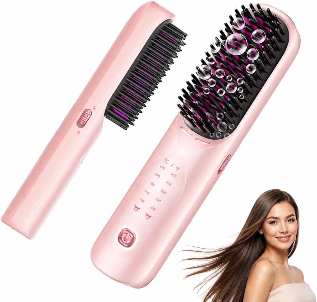 Bopcal Brosse Lissante Sans Fil 10000 mAh - 3 en 1 Brosse Lissante pour Cheveux avec des Millions d'ions Négatifs, Chauffage Rapide, pour Voyage & Powerbank JDS1 18