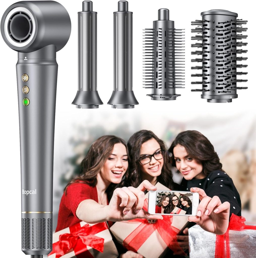 Bopcal Hair Styler 5 en 1, Seche Cheveux Professionnel 110000 RPM, Brosse Soufflant avec Ionique, Fers à Boucle Automatique pour les Boucles, le Volume et le Lissage
