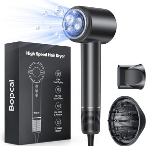 Bopcal Sèche-Cheveux Professionnel avec Diffuseur, 160000 Tr/min Haute Vitesse, Sèche Cheveux Ionique 500M Ions, Séchage Rapide Anti-Frisottis, Contrôle Intelligent Température, Léger et Silencieux