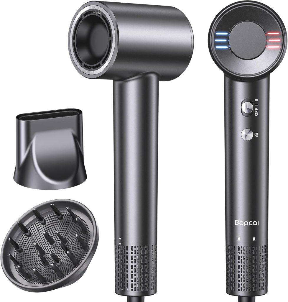Bopcal Sèche Cheveux Ionique Professionnel, 100–240V Seche Cheveux de Voyage, 170000 TR/Min Haute Vitesse avec Diffuseur, Séchage Rapide, 500 Millions d’Ions Négatifs, pour Maison, Salon, Cadeau