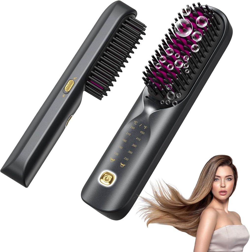Bopcal Brosse Lissante pour Cheveux 10000mAh - 3 in 1 Brosse Lissante Sans Fil, Fer a Lisser 300 Millions d'ions Négatifs, Mini Lisseur 30S Chauffage, Céramique Anti-BrûLure, pour Voyage & Powerbank