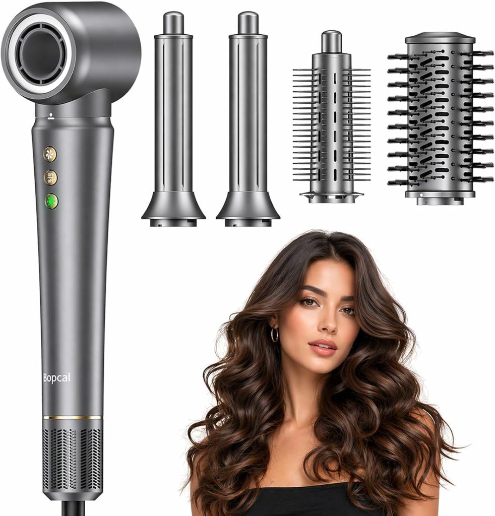 Bopcal Hair Styler 5 en 1, Seche Cheveux Professionnel 160000 RPM, Brosse Soufflant avec Ionique, Fers à Boucle Automatique pour les Boucles, le Volume et le Lissage 18